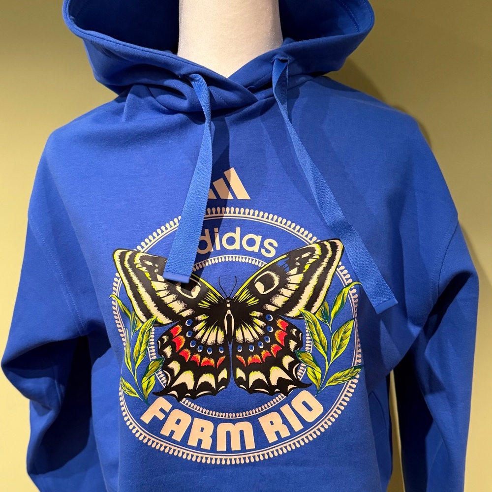 ADIDAS FARM RIO hoodie cropped royal blue XS New With tags! Butterfly - Picture 3 of 9